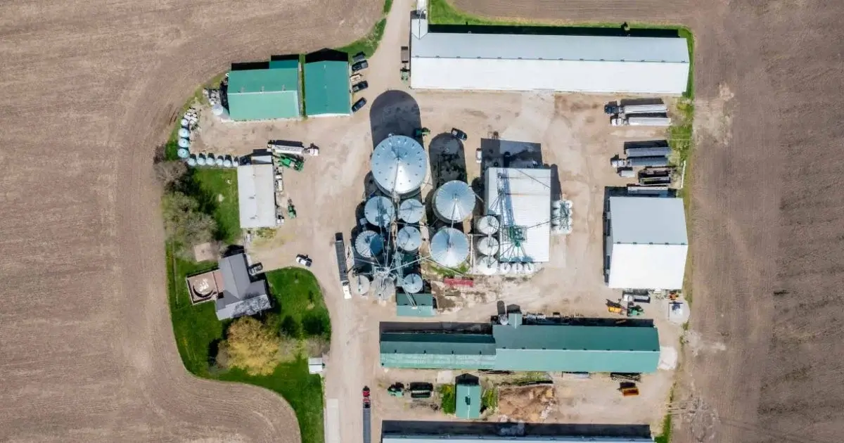 Aerial view of custom grain system layout